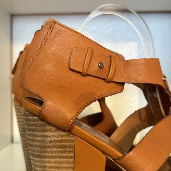 DV Dolce Vita Tan Leather Block Heel Sandals Strappy Cutout Heels Boho Neutral - Picture 10 of 15